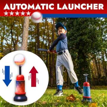 3-in-1 Baseball Set for Kids and Toddlers Ages 3-5 – Includes Tee Ball Stand, Hanging Tee, Automatic Ball Launcher, and 6 Softballs – Adjustable Height for Indoor/Outdoor Play – Sports Gift for Boys