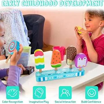 HELLOWOOD Wooden Ice Pop Shop for Kids' Pretend Play