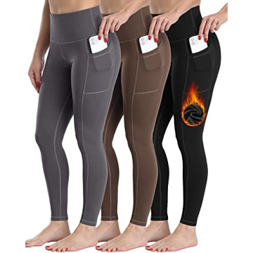 CHRLEISURE Fleece Lined Leggings - Women's Winter Warm Thermal Tights with Pockets
