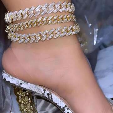 Jacruces Gold Silver Ankle Bracelets for Women Cuban Link Anklets Plus Size Ankle Bracelet Layered L...