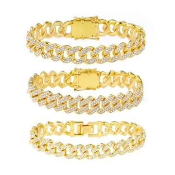 Jacruces Gold Silver Ankle Bracelets for Women Cuban Link Anklets Plus Size Ankle Bracelet Layered Link Anklet Set Rhinestone Bling Anklets Gold Silver Jewelry for Women Gift Set