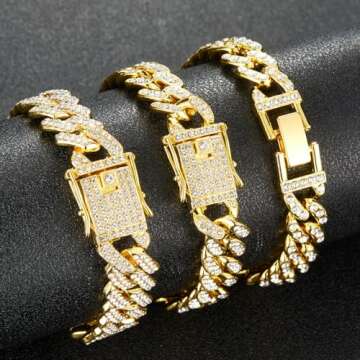 Jacruces Gold Silver Ankle Bracelets for Women Cuban Link Anklets Plus Size Ankle Bracelet Layered Link Anklet Set Rhinestone Bling Anklets Gold Silver Jewelry for Women Gift Set