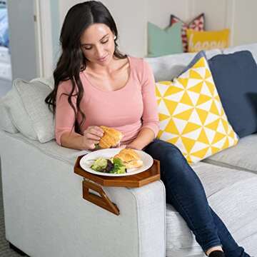 Shamrock Home Bamboo Couch Arm Table - Perfect Tray for Snacks and Drinks