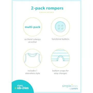 Carter's Baby Girls' Button Romper, Pack of 2, Green/Tapestry Blue