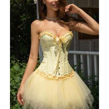 SZIVYSHI Yellow Corset Top for Women - Overbust Lace Up Waist Cincher Bustier Lingerie - Corsett - S...