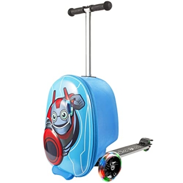 KIDDIETOTES Hardshell Kids Suitcase Scooter - Airline Approved Suitcase with Scooter - Foldable with...