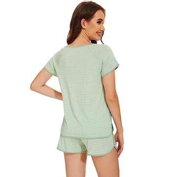 WiWi Pajamas Set for Women Soft Stripe Short Sleeve Top and Shorts Sets Ladies 2 Pieces Summer Sleep...