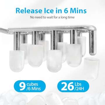 Aeitto Ice Makers Countertop, 9 Ice Cubes Release in 6 Mins, 26Lbs/24H, 2 Sizes of Bullet Ice Machin...