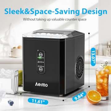 Aeitto Ice Makers Countertop, 9 Ice Cubes Release in 6 Mins, 26Lbs/24H, 2 Sizes of Bullet Ice Machine,Self-Cleaning Portable Ice Maker with Ice Scoop and Basket for Home Kitchen Office Bar RV, Black