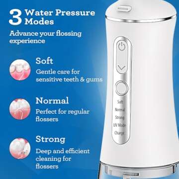 GuruNanda Advanced Dental Water Flosser 2.0 with UV Mode - Cordless and Portable - 290 ml Water Tank, 3 Modes, Rechargeable for Healthy Teeth and Gums