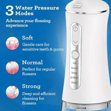 GuruNanda Advanced Dental Water Flosser 2.0 with UV Mode - Cordless and Portable - 290 ml Water Tank, 3 Modes, Rechargeable for Healthy Teeth and Gums
