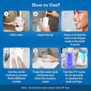 GuruNanda Advanced Dental Water Flosser 2.0 with UV Mode - Cordless and Portable - 290 ml Water Tank, 3 Modes, Rechargeable for Healthy Teeth and Gums