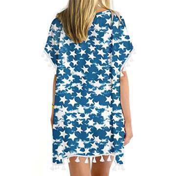 Yincro Women's Chiffon Swimsuits Beach Bathing Suit Cover Ups for Swimwear with Tassels(Flag Stars, XS)