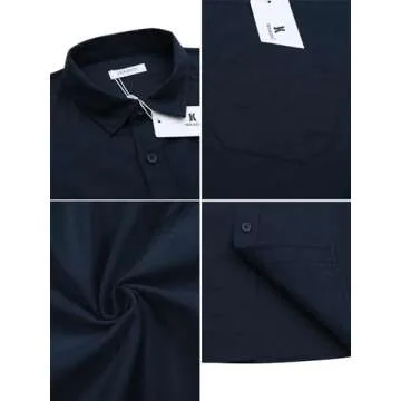 JEKAOYI Button Down Short Sleeve Linen Shirts for Men Summer Casual Cotton Spread Collar Beach Shirts (Navy Blue, Large)