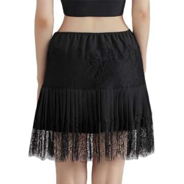 Women Y2k Lace Mini Skirts Summer Lace Slip Skirt Pleated Ruffle Floral Lace Tiered Short Skirts Underskirt Black