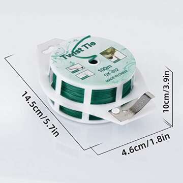 YDSL 328ft (100m) Twist Ties, Green Garden Plant Ties with Cutter for Gardening and Office Organizat...