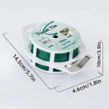 YDSL 328ft (100m) Twist Ties, Green Garden Plant Ties with Cutter for Gardening and Office Organizat...