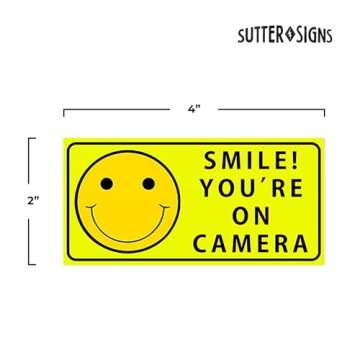 Sutter Signs Smile You're On Camera Security Stickers Indoor & Outdoor 4-inch by 2-inch (Pack of 6)