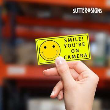Sutter Signs Smile You're On Camera Security Stickers Indoor & Outdoor 4-inch by 2-inch (Pack of 6)