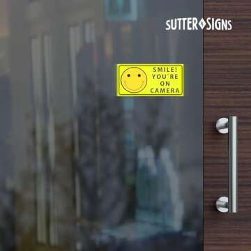 Sutter Signs Smile You're On Camera Security Stickers Indoor & Outdoor 4-inch by 2-inch (Pack of 6)