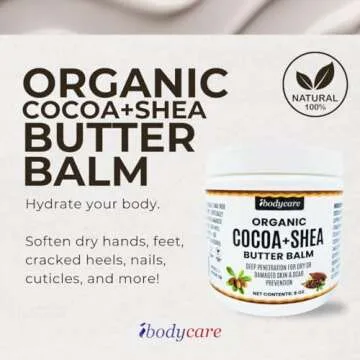 ibodycare Organic Raw Shea Butter Cocoa Butter Body Balm with Coconut Oil, 8 oz Unrefined Natural Bo...
