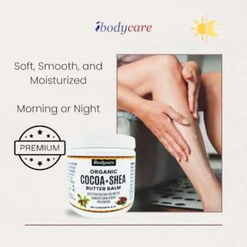 ibodycare Organic Raw Shea Butter Cocoa Butter Body Balm with Coconut Oil, 8 oz Unrefined Natural Body Butter Blend for Women, Men, Kids, and All Skin Types