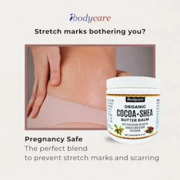 ibodycare Organic Raw Shea Butter Cocoa Butter Body Balm with Coconut Oil, 8 oz Unrefined Natural Body Butter Blend for Women, Men, Kids, and All Skin Types