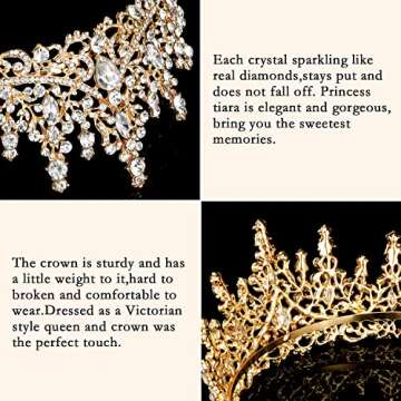 CURASA Gold Tiara and Crowns for Women Crystal Queen Crown, Wedding Tiaras for Bride Princess Crown for Little Girls Headpiece for Bridal Birthday Party Prom Halloween Pageant