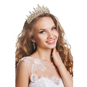 CURASA Gold Tiara and Crowns for Women Crystal Queen Crown, Wedding Tiaras for Bride Princess Crown for Little Girls Headpiece for Bridal Birthday Party Prom Halloween Pageant