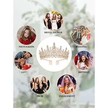 CURASA Gold Tiara and Crowns for Women Crystal Queen Crown, Wedding Tiaras for Bride Princess Crown for Little Girls Headpiece for Bridal Birthday Party Prom Halloween Pageant