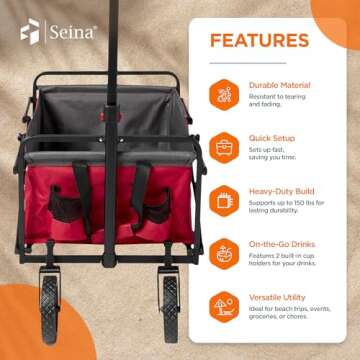 Seina Heavy Duty Steel Compact Collapsible Folding Outdoor Portable Utility Cart Wagon w/All Terrain...