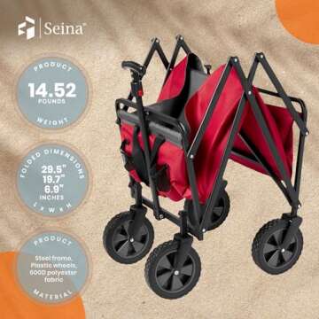 Seina Heavy Duty Folding Utility Cart with Rubber Wheels