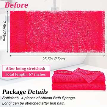 4 Pieces African Net Bath Sponge African Exfoliating Long Net Sponge Exfoliating Shower Body Scrubber Skin Smoother for Daily Use(Hot Pink, 25.6 x 7.9 inch)