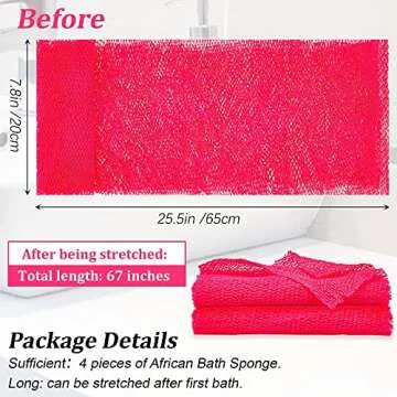 4 Pieces African Net Bath Sponge African Exfoliating Long Net Sponge Exfoliating Shower Body Scrubber Skin Smoother for Daily Use(Hot Pink, 25.6 x 7.9 inch)