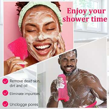 4 Pieces African Net Bath Sponge African Exfoliating Long Net Sponge Exfoliating Shower Body Scrubber Skin Smoother for Daily Use(Hot Pink, 25.6 x 7.9 inch)
