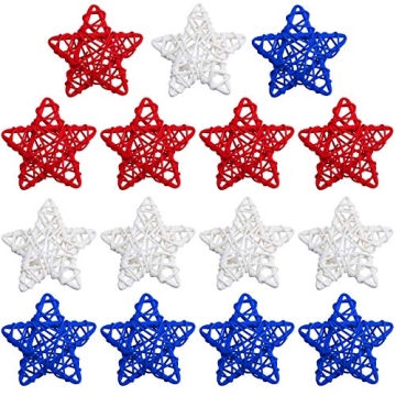 STMK 15 Pcs 4th of July Star Shaped Rattan Balls Decoration, 2.36 Inch Red White and Blue Star Shape...