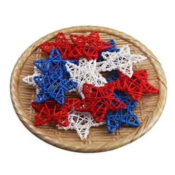 STMK 15 Pcs 4th of July Star Shaped Rattan Balls Decoration, 2.36 Inch Red White and Blue Star Shaped Wicker Balls for 4th of July Home Decor DIY Vase Bowl Filler Ornament Table Decoration
