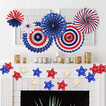 STMK 15 Pcs 4th of July Star Shaped Rattan Balls Decoration, 2.36 Inch Red White and Blue Star Shaped Wicker Balls for 4th of July Home Decor DIY Vase Bowl Filler Ornament Table Decoration