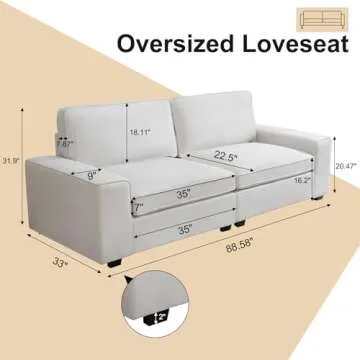 HOMERILLA 88.58" Modern Sofas for Living Room Linen Breathable Loveseat Sofas & Couches with Square ...