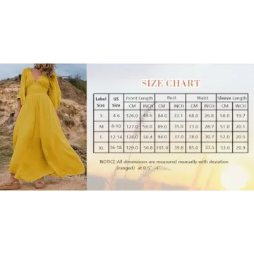 Women's Summer Maxi Dress Romantic V-Neck Exaggerated Sleeve, Smocked Bodice Casual Wedding Guest Dress with Pocket (US, Alpha, X-Large, Regular, Regular, Yellow)