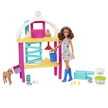 Barbie Careers Playset, Hatch & Gather Egg Farm with Brunette Farmer Fashion Doll, Hatching Molds & ...