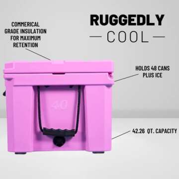 CAMP-ZERO 40L-42 Quart Hard Cooler Ice Chest, Perfect for Drinks, Beach, Picnics, Boating, Hunting, Camping and Travel with 4 Molded-in Cup Holders and Comfort Grip Handles