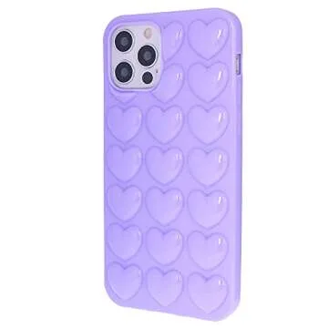 DMaos Compatible with iPhone 12 Pro/iPhone 12 Case for Women, 3D Pop Bubble Heart Kawaii Gel Cover, Cute Girly for iPhone12 Pro/iPhone12 6.1 Inch - Lavender