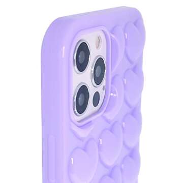 DMaos Compatible with iPhone 12 Pro/iPhone 12 Case for Women, 3D Pop Bubble Heart Kawaii Gel Cover, Cute Girly for iPhone12 Pro/iPhone12 6.1 Inch - Lavender