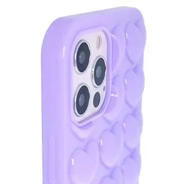 DMaos Compatible with iPhone 12 Pro/iPhone 12 Case for Women, 3D Pop Bubble Heart Kawaii Gel Cover, Cute Girly for iPhone12 Pro/iPhone12 6.1 Inch - Lavender
