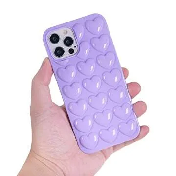 DMaos Compatible with iPhone 12 Pro/iPhone 12 Case for Women, 3D Pop Bubble Heart Kawaii Gel Cover, Cute Girly for iPhone12 Pro/iPhone12 6.1 Inch - Lavender