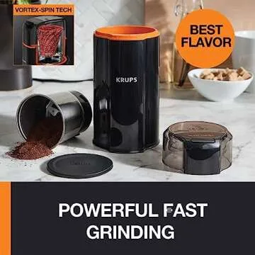KRUPS Silent Vortex Electric Coffee Grinder: 3 oz Capacity, 5x Quieter, 175W Motor for Coffee Beans, Spices & Herbs - Removable Dishwasher-Safe Bowl, 12-Cup Yield, Black