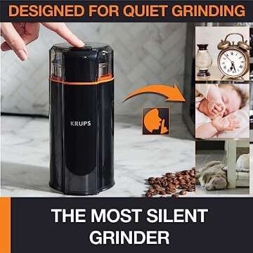 KRUPS Silent Vortex Electric Coffee Grinder: 3 oz Capacity, 5x Quieter, 175W Motor for Coffee Beans, Spices & Herbs - Removable Dishwasher-Safe Bowl, 12-Cup Yield, Black