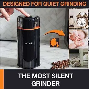 KRUPS Silent Vortex Electric Coffee Grinder: 3 oz Capacity, 5x Quieter, 175W Motor for Coffee Beans, Spices & Herbs - Removable Dishwasher-Safe Bowl, 12-Cup Yield, Black