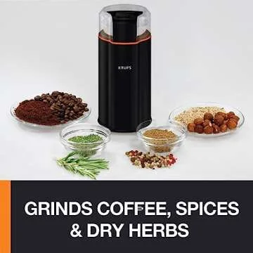 KRUPS Silent Vortex Electric Coffee Grinder: 3 oz Capacity, 5x Quieter, 175W Motor for Coffee Beans, Spices & Herbs - Removable Dishwasher-Safe Bowl, 12-Cup Yield, Black